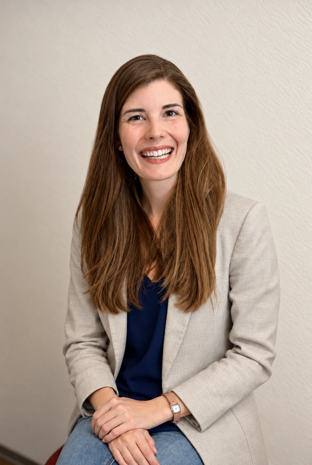 evelyne eyer im beigen blazer, ki-bearbeitetes porträt
